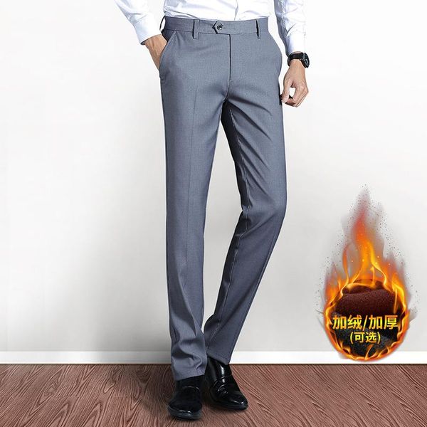 

business trousers 2021 winter new men's casual suit trousers youth solid slim plush warm pants, White;black