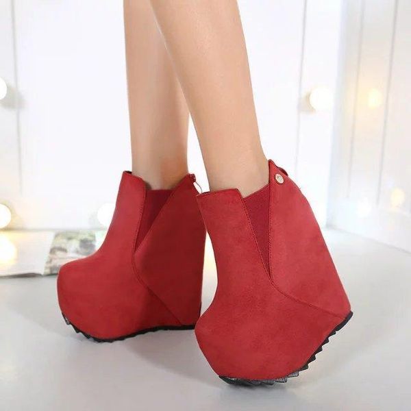 

super high wedge platform red boots ankle ankle boots women's 16cm high heel roman winter women, Black