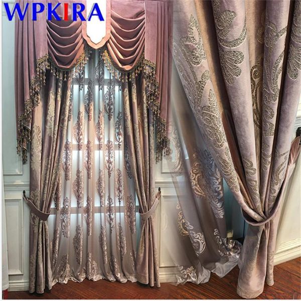 

american velvet curtain embroidery for living room sheer curtain pink window blinds drape luxurious window treatment x-ad599