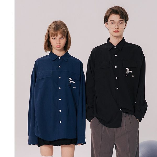 

мужчины повседневная рубашка streetwear негабаритные япония harajuku 2020 новая весна мужской hip hop рубашка твердая кнопка с длинным рукав, White;black