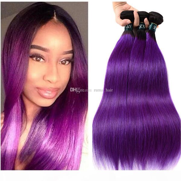 

dark root purple straight human peruvian virgin hair extension silk straight purple hair extension 3pcs purple ombre hair weaves high qualit, Black;brown