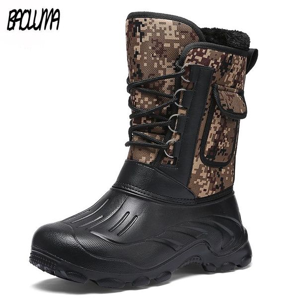 

2020 men's winter boots mid-calf men's boots plush warm snow camouflage army outdoor botas militares 46, Black