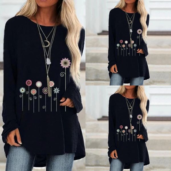 

tda6l 2019 new flower print long sleeve round neck for women 2019 new flower print long sleeve round neck t-shirt t-shirt for women