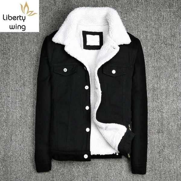 

winter mens thick warm fleece lining denim black fashion printed cowboy slim fit outerwear coat male casual jacket 3xl1, Black;brown