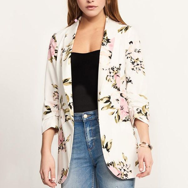 

women lapel blazer suit business floral coat long sleeve jacket outwear1, Black;brown