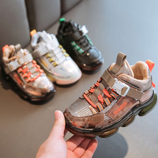 

plush winter new children's soft sole sports boys' korean antiskid running girls' daddy sho, Black