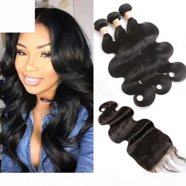 

indian virgin hair mink wholesale 3 bundles with 5x5 lace closure body wave hair extensions with 5x5 lace closure natural color body wave, Black;brown
