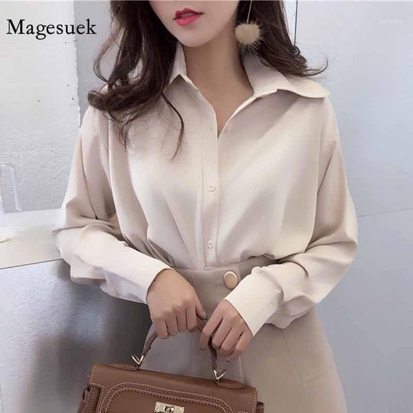 

casual korean 2020 long sleeve clothing women style loose blouse women shirts turn-down collar blouses feminine 84351, White