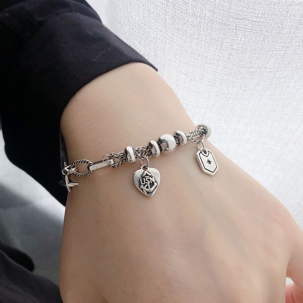 

vdwy4 thai silver love fashion female simple s925 sterling silver cross ins chain student korean online version bracelet bracelet red jewelr, Golden;silver