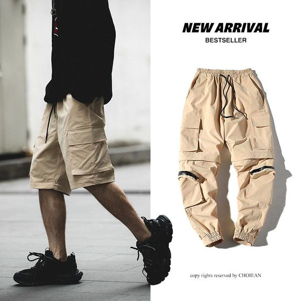 

men's pants cargo men 2021 hip hop streetwear jogger pant fashiontrousers casual joggers sweatpants dual-use shorts, Black