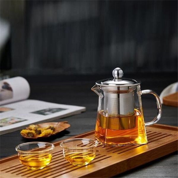 

clear borosilicate glass teapot with stainless steel infuser strainer heat resistant loose leaf tea pot
