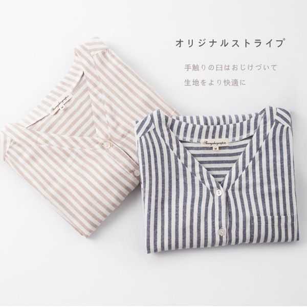 

new products shirts 100% cotton women pajamas long sleeved sleep striped v-neck sleeping wear nightgown sleepshirt1, Black;red