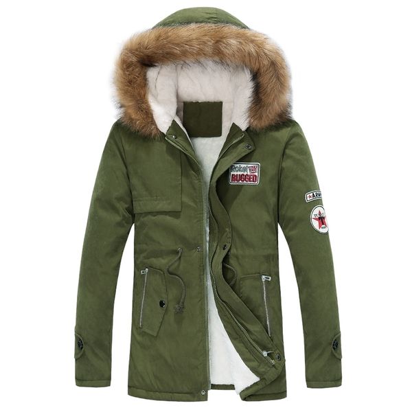 

mid-long parka men coats winter jacket men slim thick fur collar hooded outwear warm berber fleece coat brand clothing 201204, Black