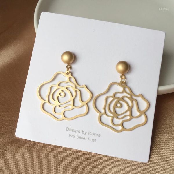

aensoa 2020 new fashion gold color earrings for women hollow rose flowers female jewelry minimalist statement drop earrings1, Silver