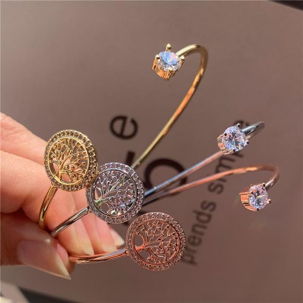 

charm bracelets luxury female white zircon stone bracelet tree of life adjustable for women cute rose gold wedding, Golden;silver