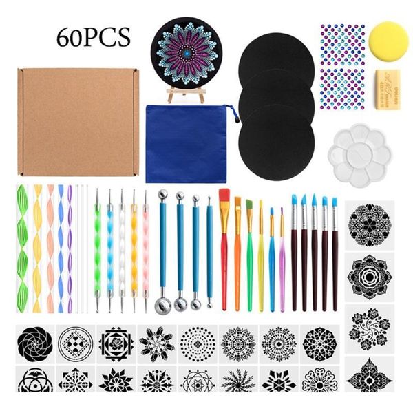 

49/58/60pcs mandala dotting tools for painting rock stone stencil acrylic stick gem sticker easel palette sp jllyjc, Silver