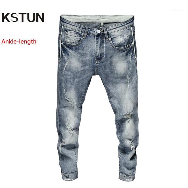 

men's jeans mens skinny stretch japan style hemmed frayed distressed summer thin casual pants light blue joggers boys students jeans1