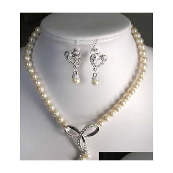 

7-8mm white akoya cultured pearl necklace& earring 18'' > shipping iufwi, Black