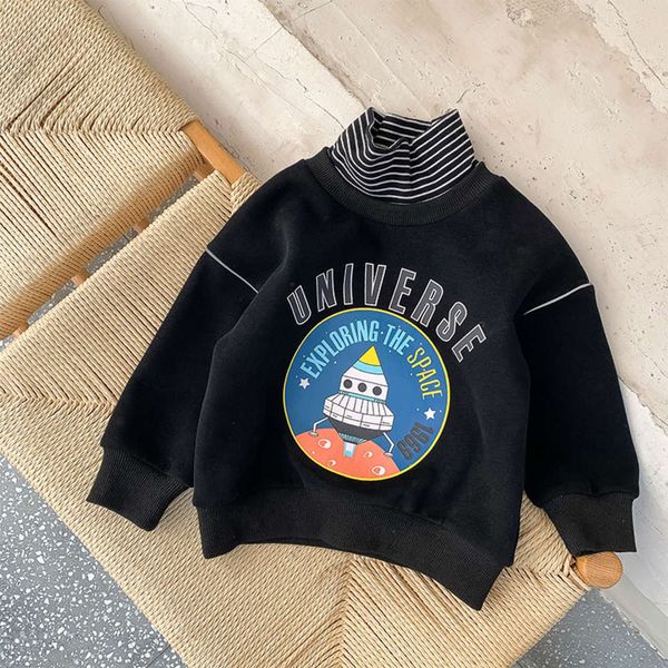 

autumn plush and sweater children's clothing winter 2020 new boys' high collar t-shirt fake two piec of baby's underpants, Black