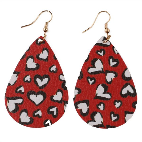

love heart print валентина день святого валентина праздник дизайн серьги женские кожаные слезы легкие изготовленные на заказ серьги болтание, Silver