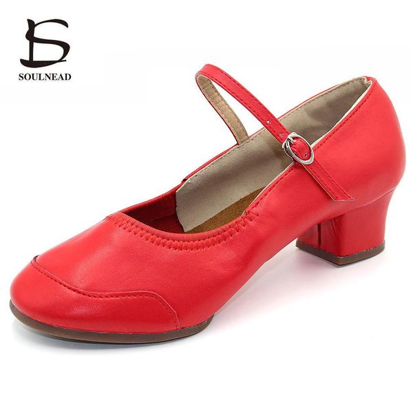 Для женщин с низким каблуке площади Танцы Латинской Сальса Soft Подошва Outdoor Танцевальная обувь весны Размер 34-42