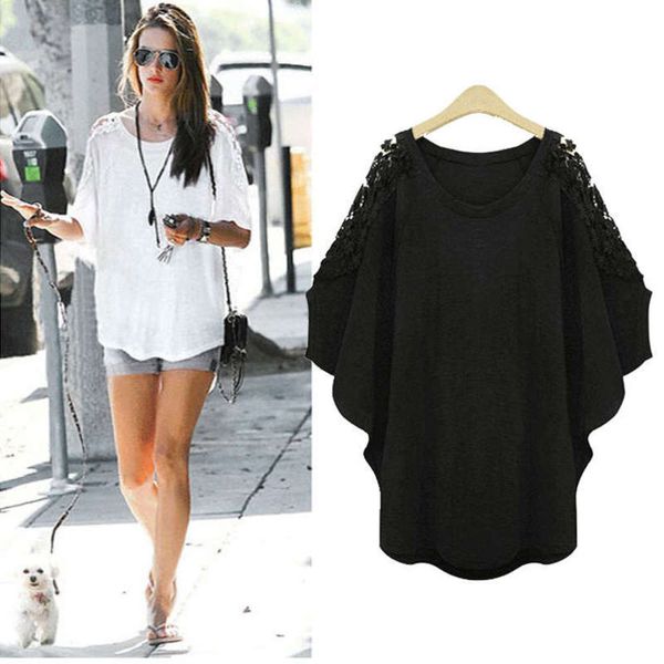 

large t-shirt new women's loose style and thin lace d153, Black;gray