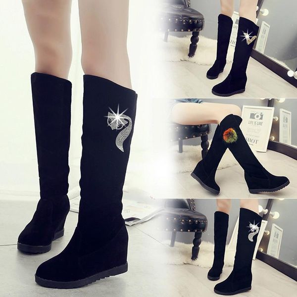 

boots winter shoe rhinestone decoration wild plus velvet thick snow warm women's bottom high 2021 tennis shoes, Black