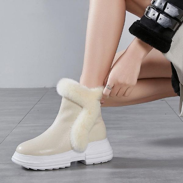 

eshtonshero snow boots shoes woman women wedge heels flock winter round toe warm fur ladies motorcycle riding boots size 3-81, Black