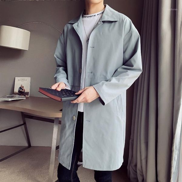 

korean warm men trench coat loose khaki casual long windbreaker jaqueta corta vento vintage mens overcoat large size mm60nfy1, Tan;black