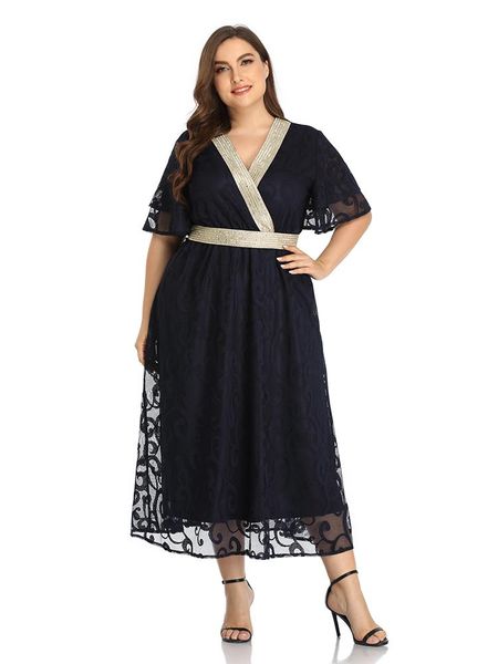 

casual dresses 2021 abaya long summer womens large plus size elegant fashion v neck sashes mesh ramadan midi party dress, Black;gray