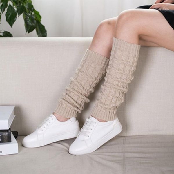 

women winter warm knitted crochet long socks high knee socks winter warm pashmina cashmere legs guantes #381, Black;white