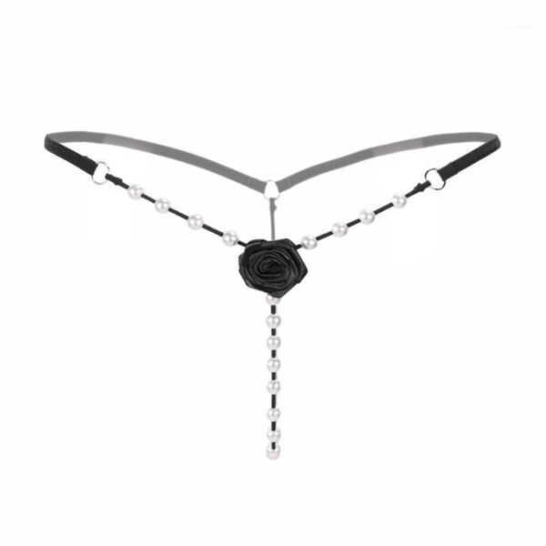 

women lace underpants rose pearl v-string panties erotic lingerie tangas fashion intimates culotte femme #101, Black;white