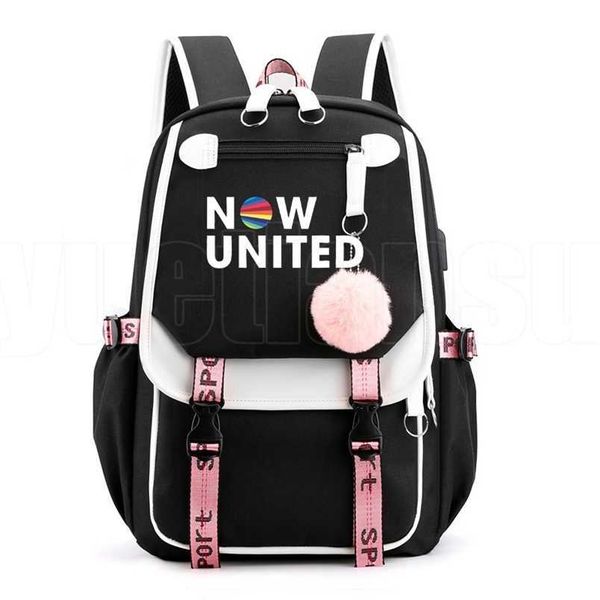 Sacos School Now para United Teen Girls Bag Pack Pink Bookbag agora United Lyrics Mochila UN Team Softback Kpop Back Pack 202211