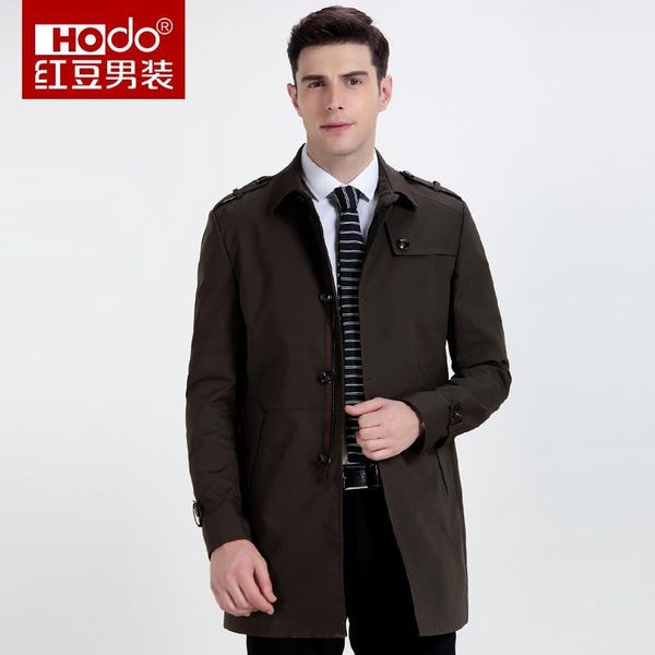 

men's trench coats hodo long sleeves turn-down collar men's solid color coat men 100% polyester zipper slim coat1, Tan;black
