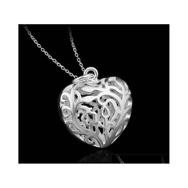 

factory price 925 sterling silver hollow heart pendant necklace fashion jewelry valentine's day gift for girls shipping 9ogqq