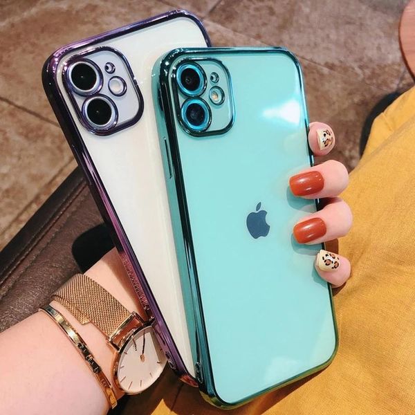 

soft square transparent silicone phone case for iphone 11 12 mini pro max xs x xr max 7 8 plus se 2020 electroplated cases cover