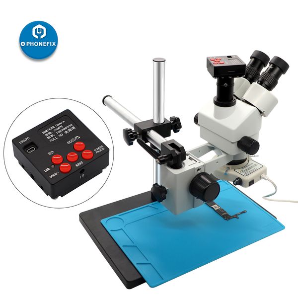 

3.5-90x continuous zoom simul focal trinocular stereo microscope 21mp camera adapter mobile phone pcb soldering repair tool