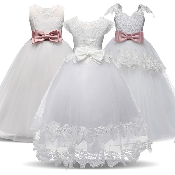 

white flower girls dresses for wedding tulle lace long girl dress party christmas dress children princess costume for kids t200709, Red;yellow