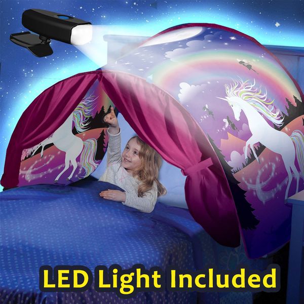 

kids dream bed tents with led light included children boys girls night sleeping foldable tent playhouse unicorn space dinosaur 1018