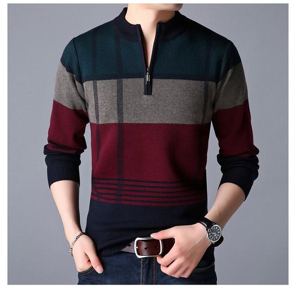 

middle-aged men's sweater men wear a half-high zipper sweater over a warm cord, White;black