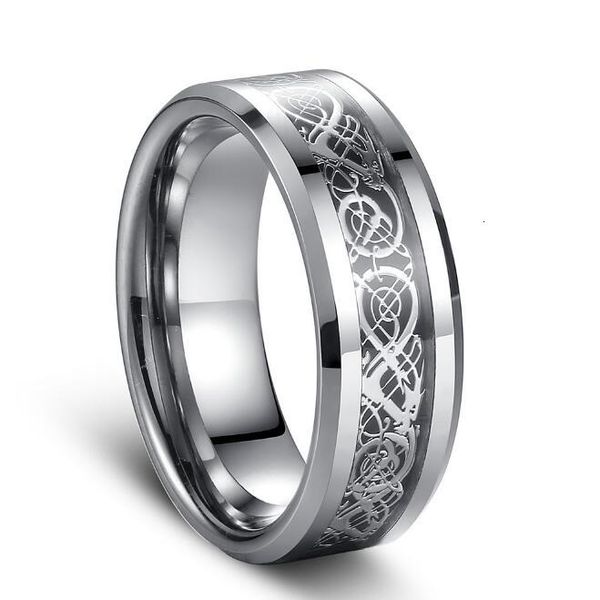 

siver dragon inlay tungsten carbide ring punk style fashion jewelry traditional culture dragon ring 8mm wide for couples american, Silver