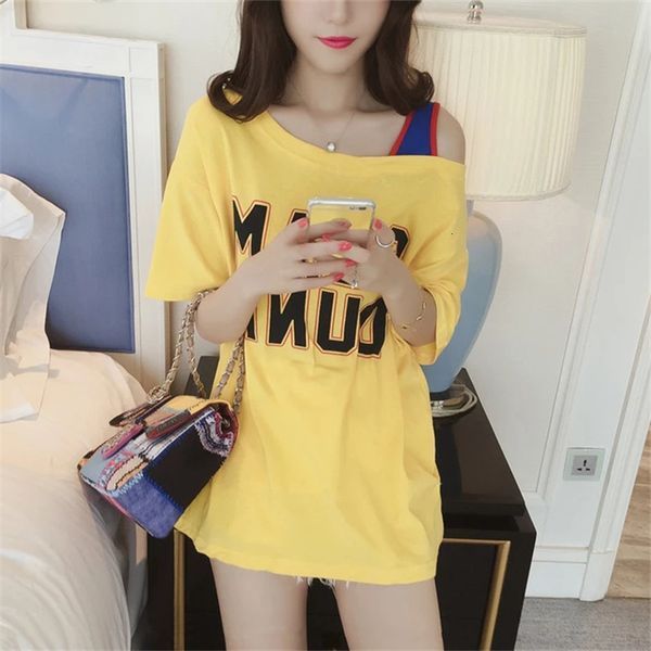 

mid long short t-shirt skirt summer new design for small number of open shoulder clothes female students' half sleeve bottomed blouse