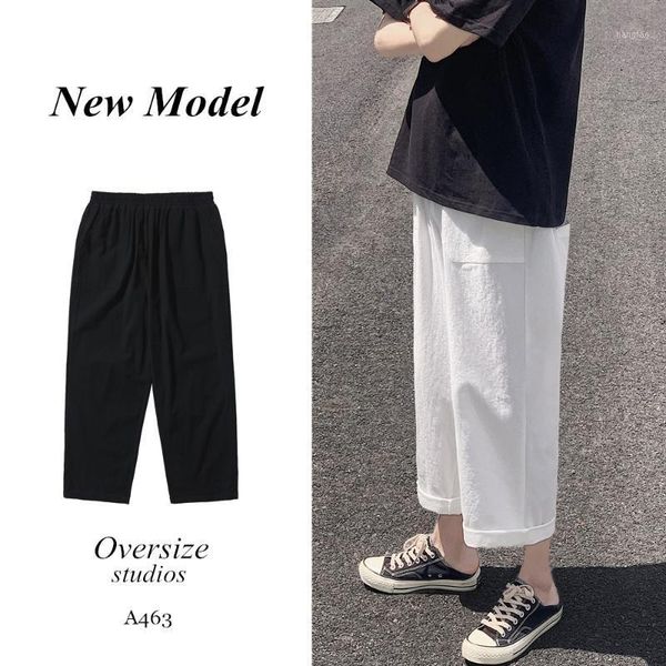 

men summer casual 2020 stright pants mens loose cotton linen solid joggers breathable male korean streetwear pants1, Black