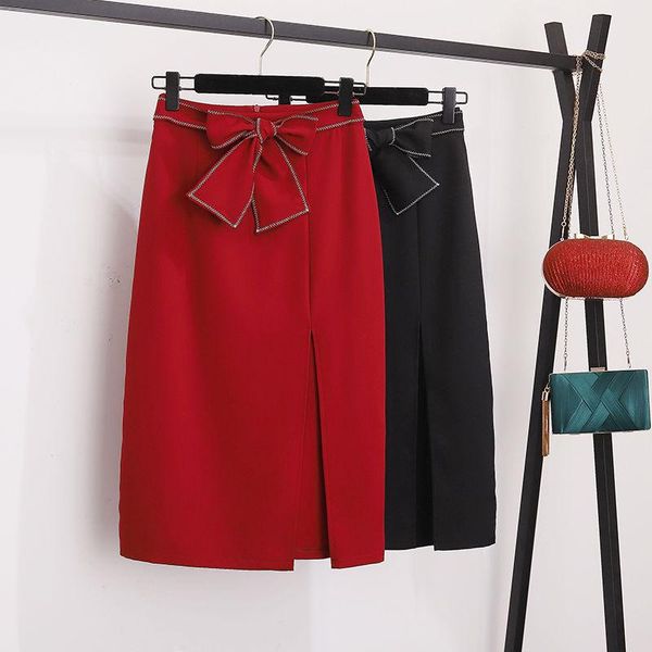 

skirts summer autumn quality women's slim office lady skirt designer female elegant high waist bowknot fashion for women, Black