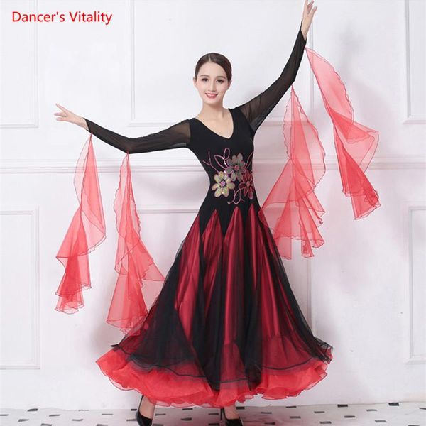 

ballroom dance dresses luxury sequins embroidery women standard waltz dancing costume adult/lady ballroom performance dresses, Black;red