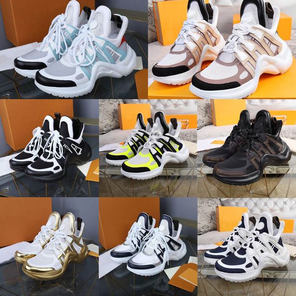 

2021 fashion designer casual dad shoes block archlight genuine leather sneakers mesh black breathable bow high sole platform shoe 75a 23