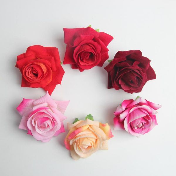 

10 pieces artificial flowers velvet rose heads set rose blossom wedding1