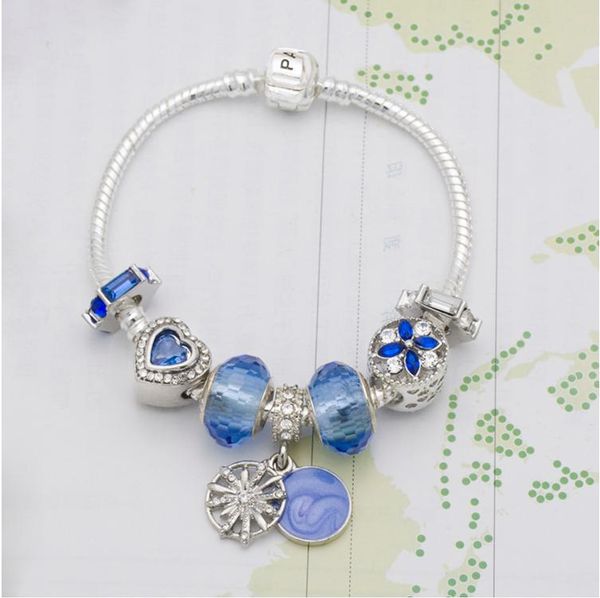 

18cm ale new charm bracelet 925 silver bracelets castle beads eiffel tower pendant bangle for gift diy jewelry accessories with box, Black