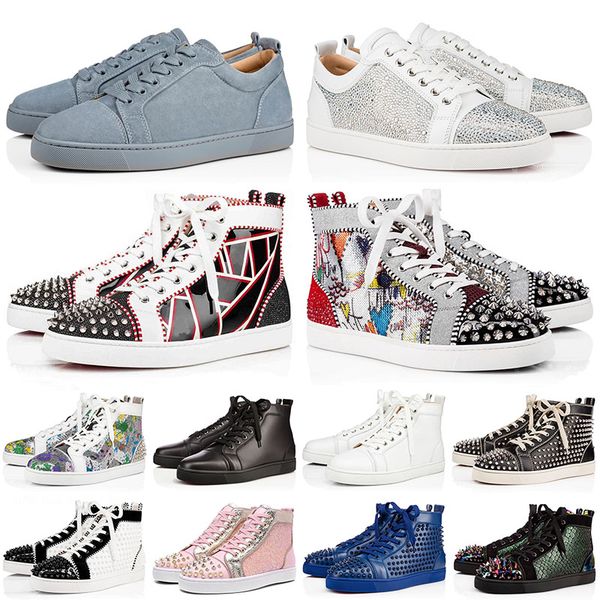 

low cut spikes red bottom for men women high sneakers designer flat casual shoes fashion leather luxuyrs platform trainers red bottoms, Black