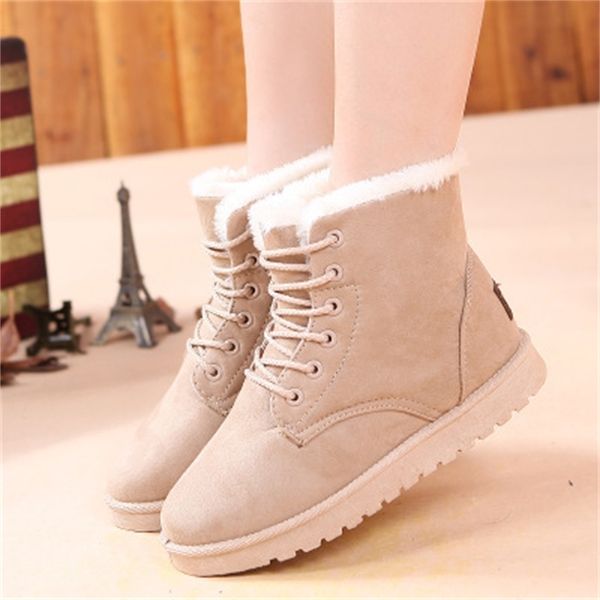 

szsgcn428 warm snow women faux suede ankle boots for female winter botas mujer plush shoes woman, Black;brown